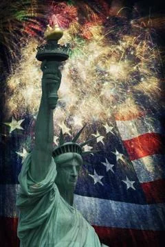 Statue of liberty &amp;  fireworks Stock Illustration