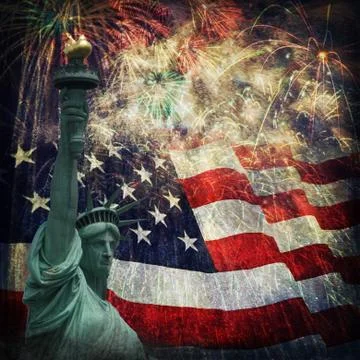 Statue of liberty &amp;  fireworks Stock Illustration
