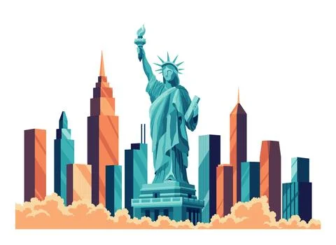 The Statue of Liberty flat cartoon isolated on white background. Vector Stock Illustration