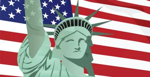 Statue of Liberty in front of USA flag vector Stock Illustration