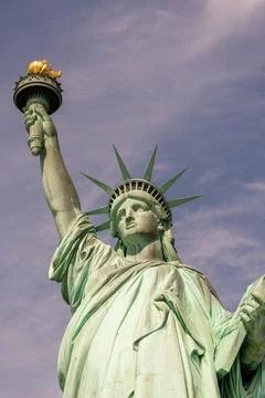 Statue of Liberty front view with torch and declaration of independence Stock Photos