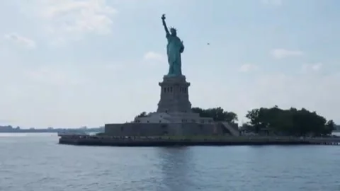 Statue Of Liberty Full View From New York Harbor Stock Footage 344014842