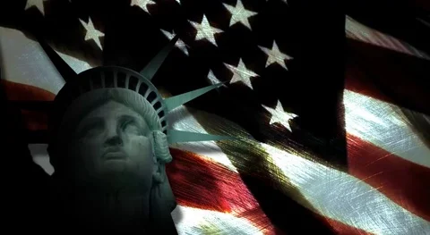 Statue of Liberty Head with US Flag Stock Footage 101034947