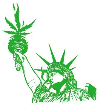 Statue of liberty with hemp leaf with joint. illustration vector Stock-Illustration