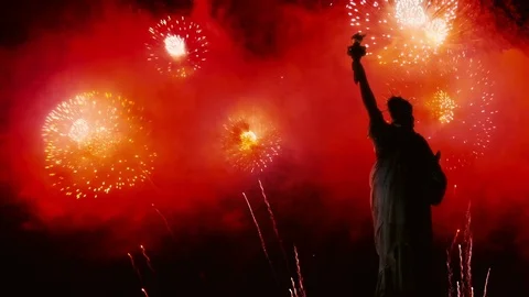 Statue of liberty on Independence firework background Stock Footage 108253012