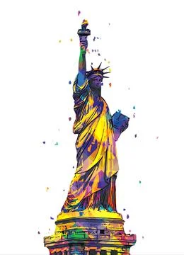 The Statue of Liberty isolated on white background, digital pop art design Stock Illustration