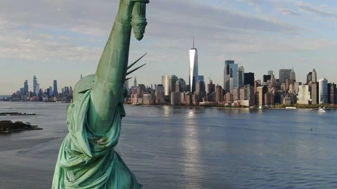 Statue of Liberty on Its Island With Lower Manhattan Behind 스톡 동영상 129851943