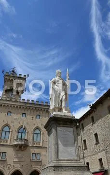 Statue of Liberty in the main square of microstate of San Marino and the anci Stock Photos
