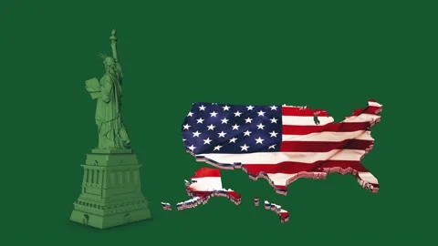 Statue of Liberty Map Dark Green Video stock 154632467