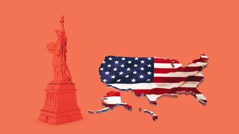 Statue of Liberty Map Orange 스톡 동영상 154634365