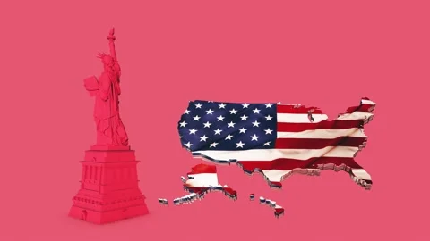 Statue of Liberty Map Pink Video stock 154634361