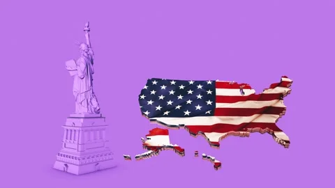 Statue of Liberty Map purple Video stock 154635720
