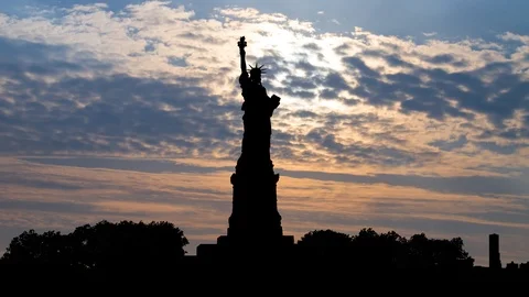 The Statue of Liberty in New York City, Time Lapse at Sunrise, Manhattan, USA Stock Footage