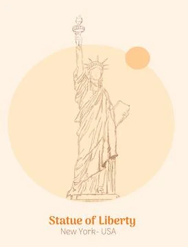 Statue of Liberty, new york- usa hand drawing vector illustration Stock Illustration