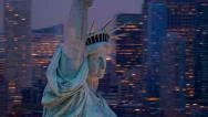 Statue Of Liberty At Night, Aerial Shot Stock Footage