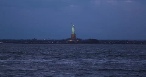 Statue of Liberty at night Stock Footage 147158833