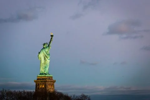 Statue of liberty at night Stock Photos