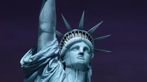 Statue of Liberty Night Sky Stock Footage