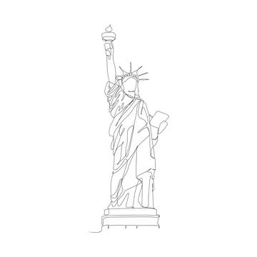 Statue of Liberty one line drawing illustration. USA New York city. Isolate.. イラスト素材