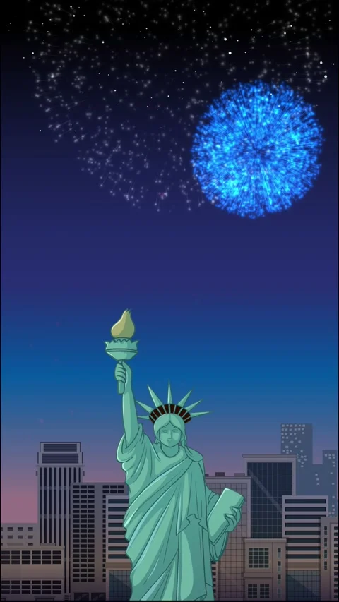 Statue of Liberty with Red White and Blue Fireworks Animation Vídeos de archivo 330211463