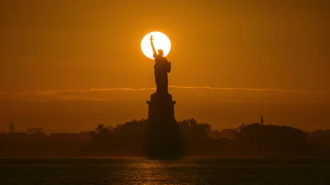 Statue of Liberty Setting Sun Stock Footage 156576626