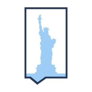 Statue of Liberty silhouette in rectangle speech bubble for USA patriotic Stock Illustration