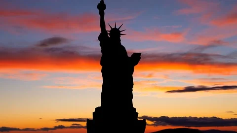 The Statue of Liberty in Silhouette, Time Lapse at Twilight, New York City, USA Stock Footage 111562853