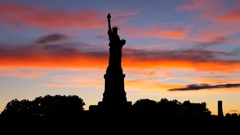 The Statue of Liberty in Silhouette, Time Lapse at Twilight, New York City, USA Stock Footage 112185167