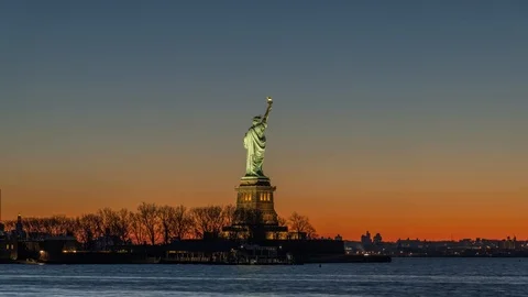 Statue of Liberty Sunrise Glow Timelapse Video Stock Footage