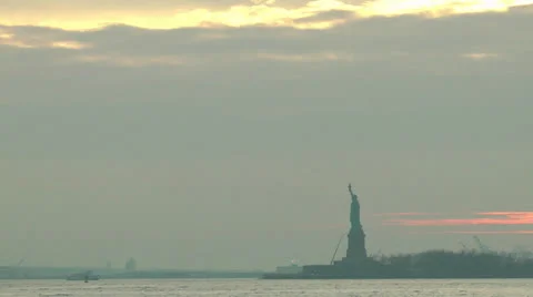Statue of Liberty at sunset 2 Stock Footage 25629535