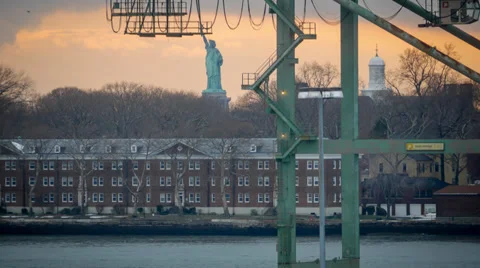 Statue of Liberty at sunset Stock Footage 33986299