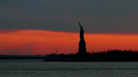 The Statue of Liberty at Sunset Stock Footage 35760255