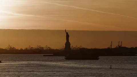 Statue of Liberty at Sunset Stock Footage 86184713
