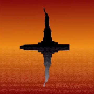 Statue of liberty at sunset Stock Illustration