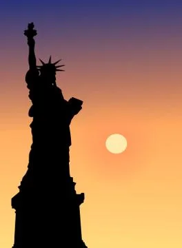 Statue of liberty at sunset Ilustración de archivo
