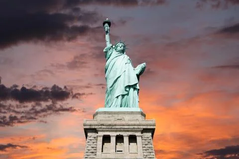 Statue of liberty sunset Stock Photos