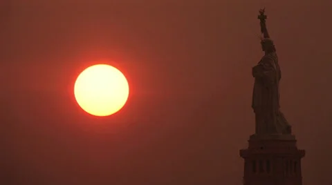 Statue of liberty at sunset time lapse tourism Stock Footage 24857976