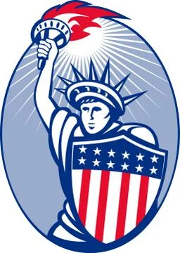 Statue of liberty with torch and shield 库存插图
