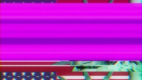 Statue of Liberty with usa flag on jumpy glitch old computer lcd led tube screen Stock Footage 83266806