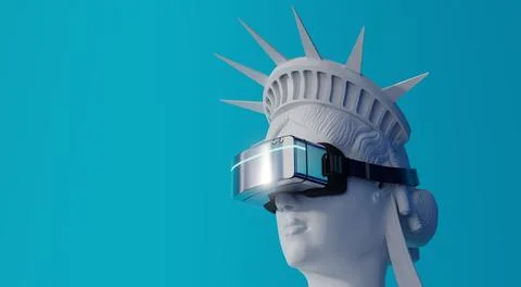Statue of Liberty with VR glasses - 3D illustration イラスト素材