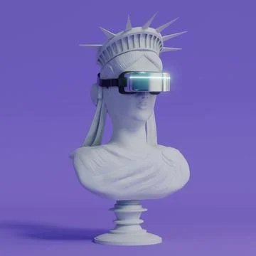 Statue of Liberty with VR glasses - 3D illustration イラスト素材