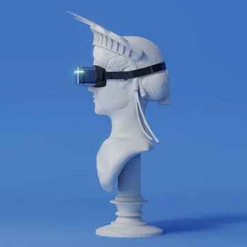 Statue of Liberty with VR glasses - side view - 3D illustration Illustrazione stock