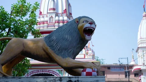 Statue of Lion in front of an Indian Temple, Haridwar, Uttarakhand India Stock Footage 172289647