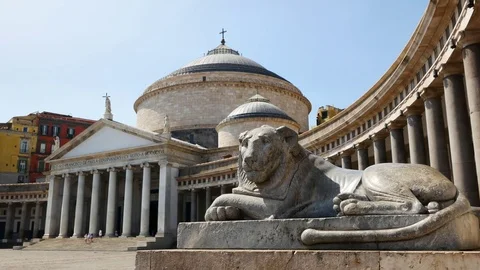 Statue Of Lion In Plebiscito Square Naples Italy Stock Footage 80171962