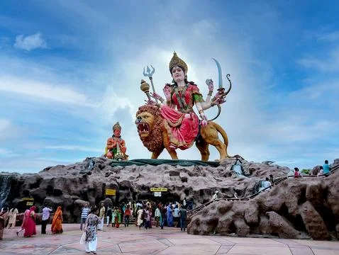 Statue of Maa Vaishno Devi beautiful image of maa durga with lion sitting w.. Stock Photos