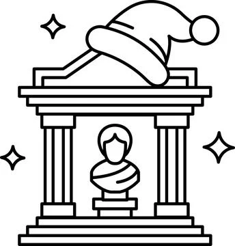 A statue of a man is in front of a building with a hat on top of it Ilustración de archivo