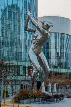 Statue of man playing golf Stock-Fotos