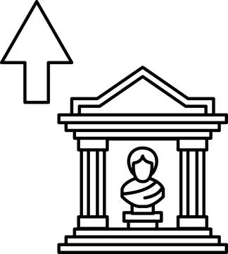 A statue of a man is sitting in front of a building with pillars Ilustración de archivo