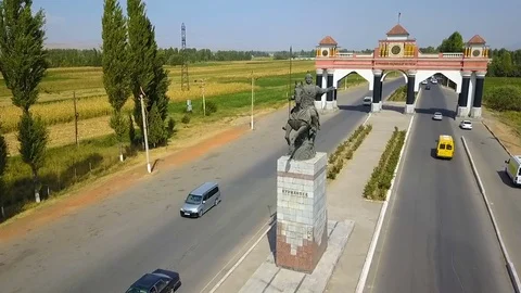 Statue of Manas in Jalal-Abad, Kyrgyzstan Stock Footage