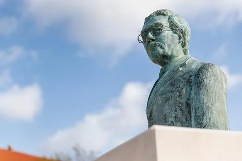 Statue of Manuel Alfredo Aguiar de Carvalho in Figueira da Foz, Portugal Stock Photos